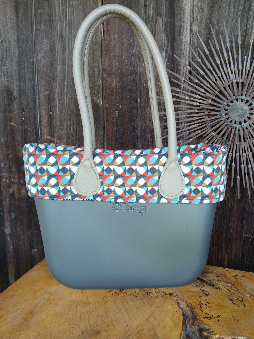 Gray Tote with Geo Print Liner